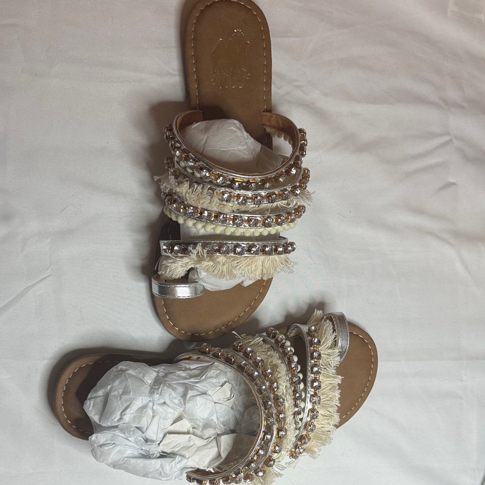 Chic Women's Sandals with Beaded Straps Nwot